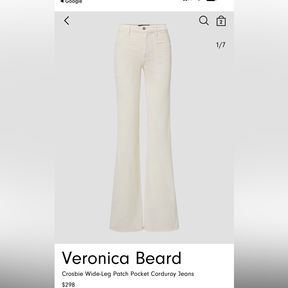 Veronica beard ecru crosbje wide leg corduroy sz 27